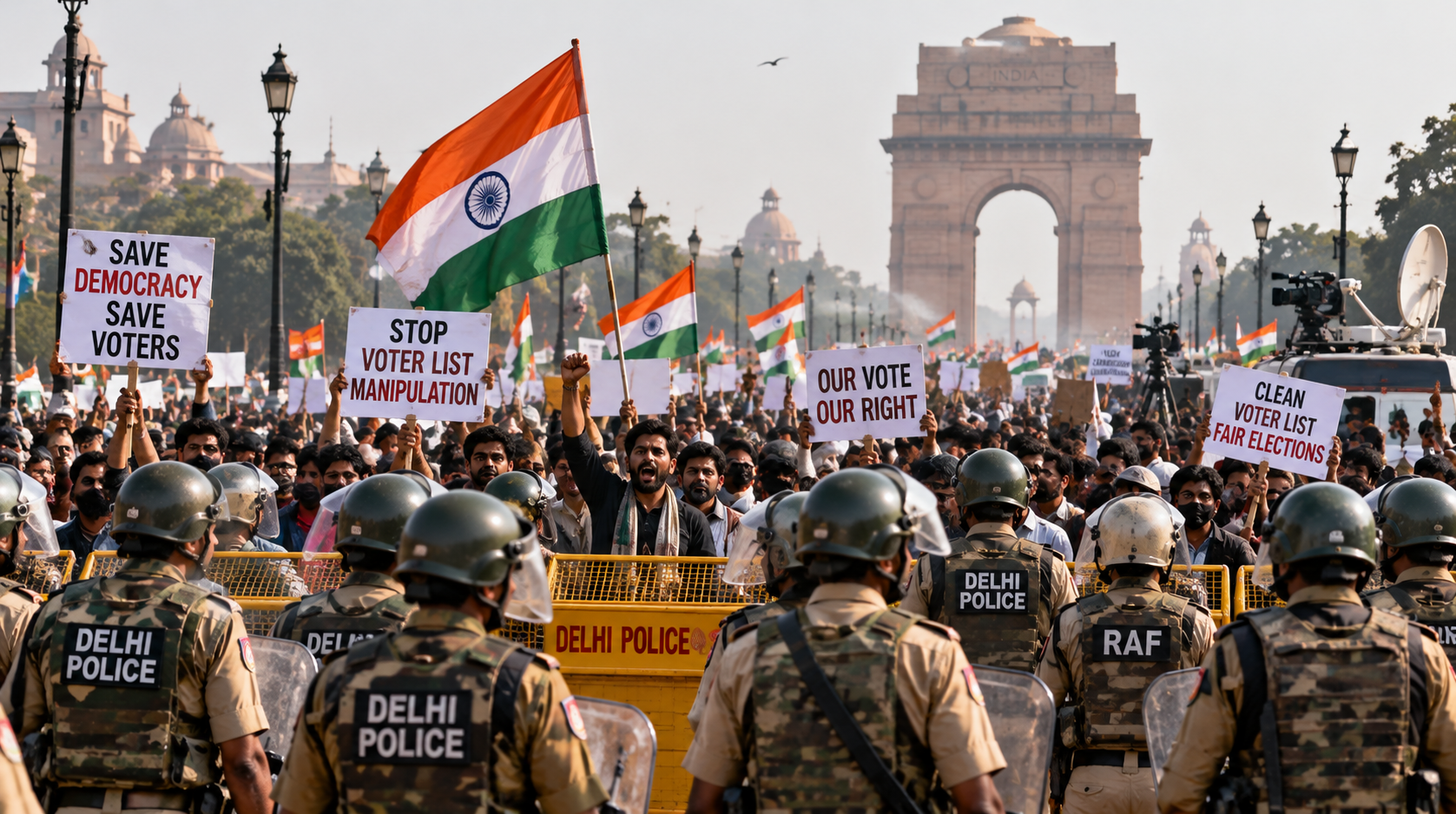 Symbolbild zu Protesten in Neu-Delhi, verstärkten Sicherheitsmassnahmen und dem Streit um Änderungen an indischen Wählerlisten.