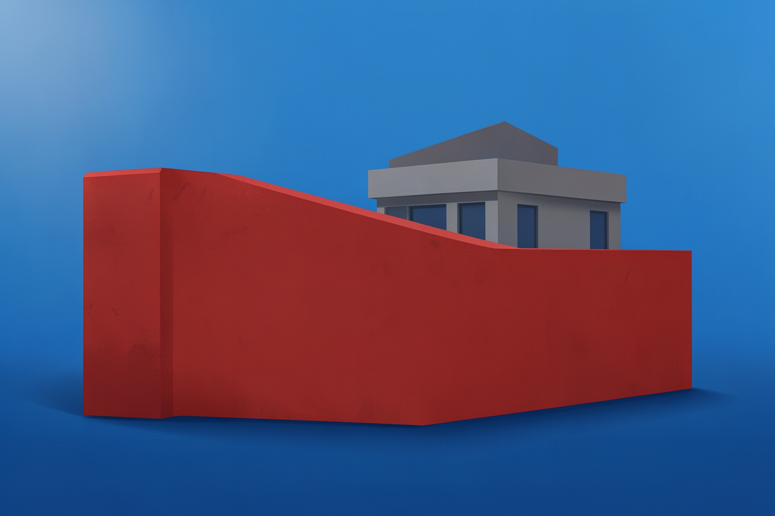 Symbolisches Bild einer roten Schutzmauer, die ein Regierungsgebäude umschließt – Darstellung von Söders Forderung nach einer "Brandmauer" gegen linke Koalitionen. (KI-generiertes Symbolbild)