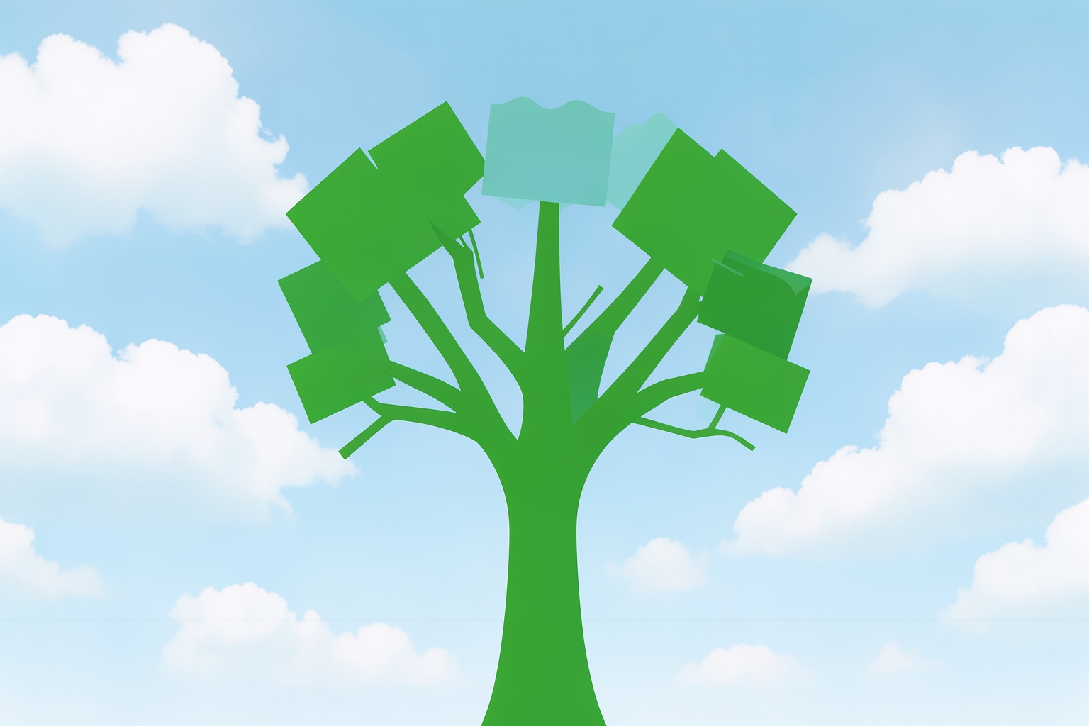 Symbolisches Bild eines grünen Baumes mit protestierenden Zweigen – Illustration zum Klimastreik in Wien. (KI-generiertes Symbolbild)
