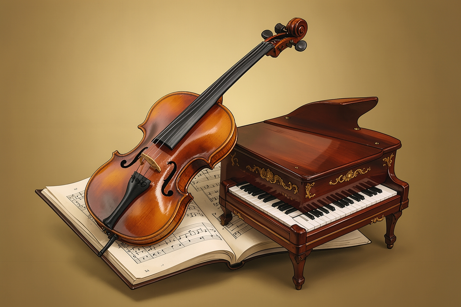 Symbolisches Bild: Barockinstrumente und Notenblatt als Hinweis auf das Konzert in Vaduz (KI-generiertes Symbolbild)